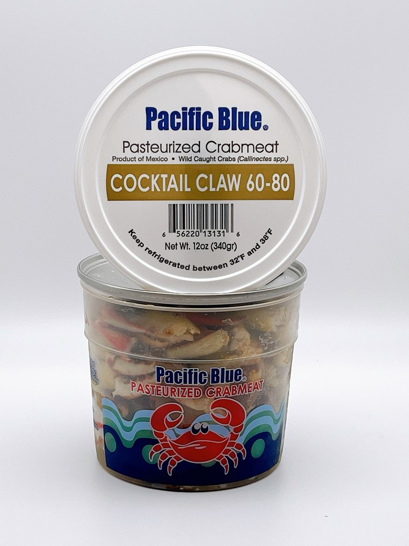 Pacific Blue pasteurized crabmeat, Cocktail Claw 60-80 grade