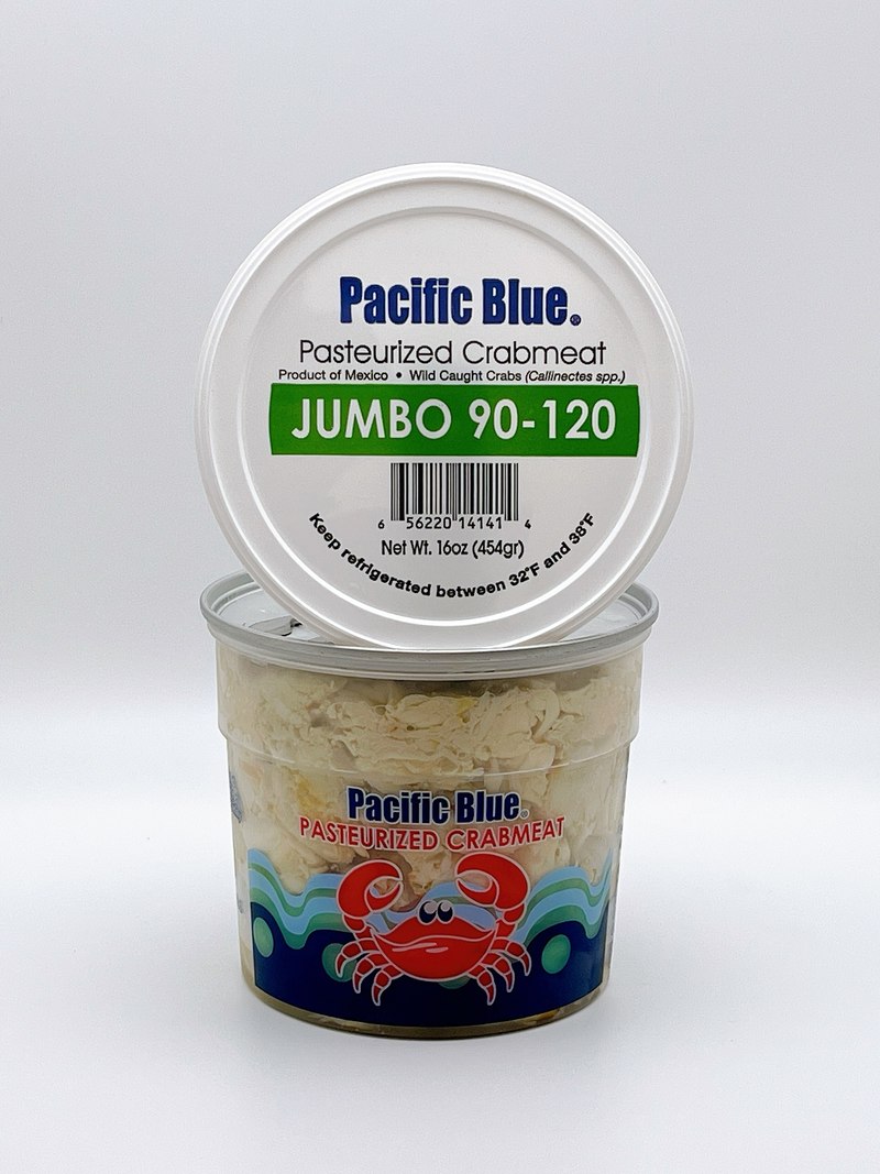 Pacific Blue pasteurized crabmeat, Jumbo 90-120 grade, retail cup