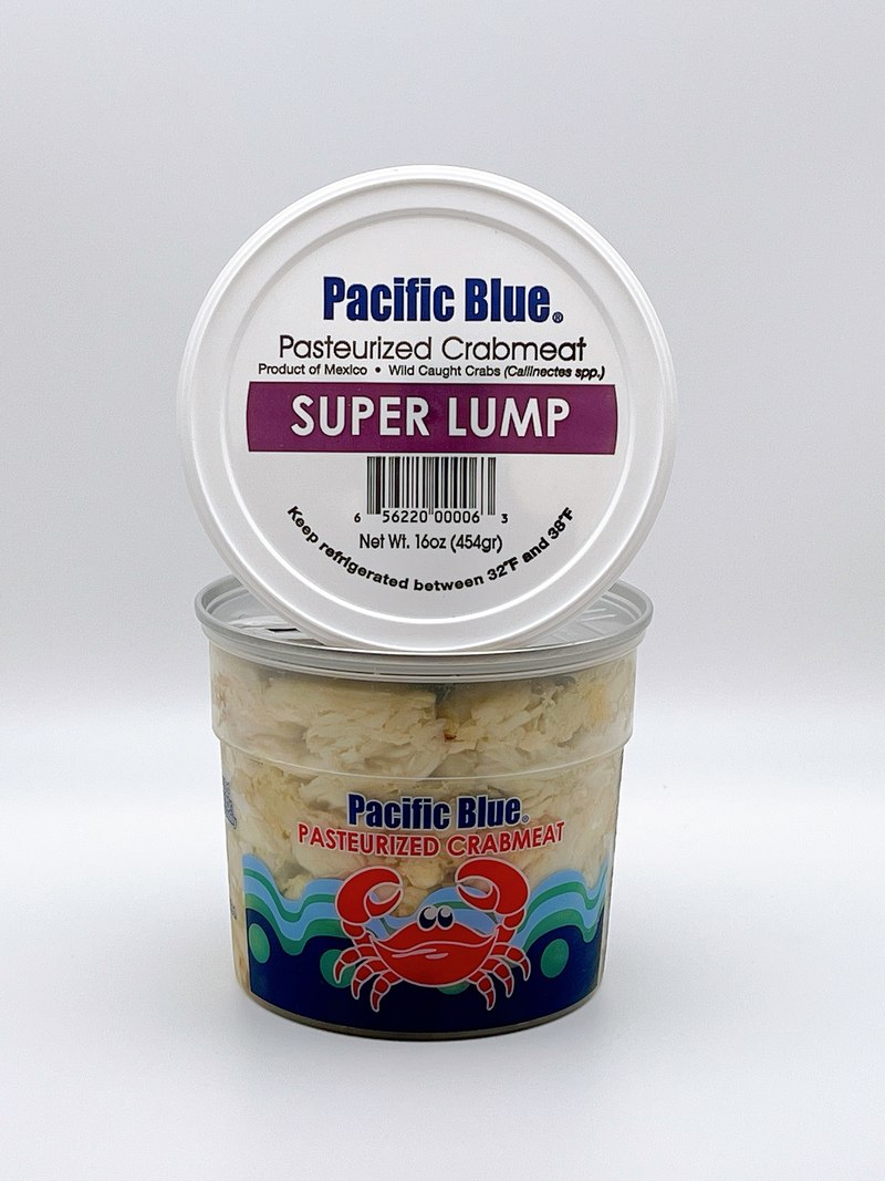 Pacific Blue pasteurized crabmeat, Super Lump grade, retail cup